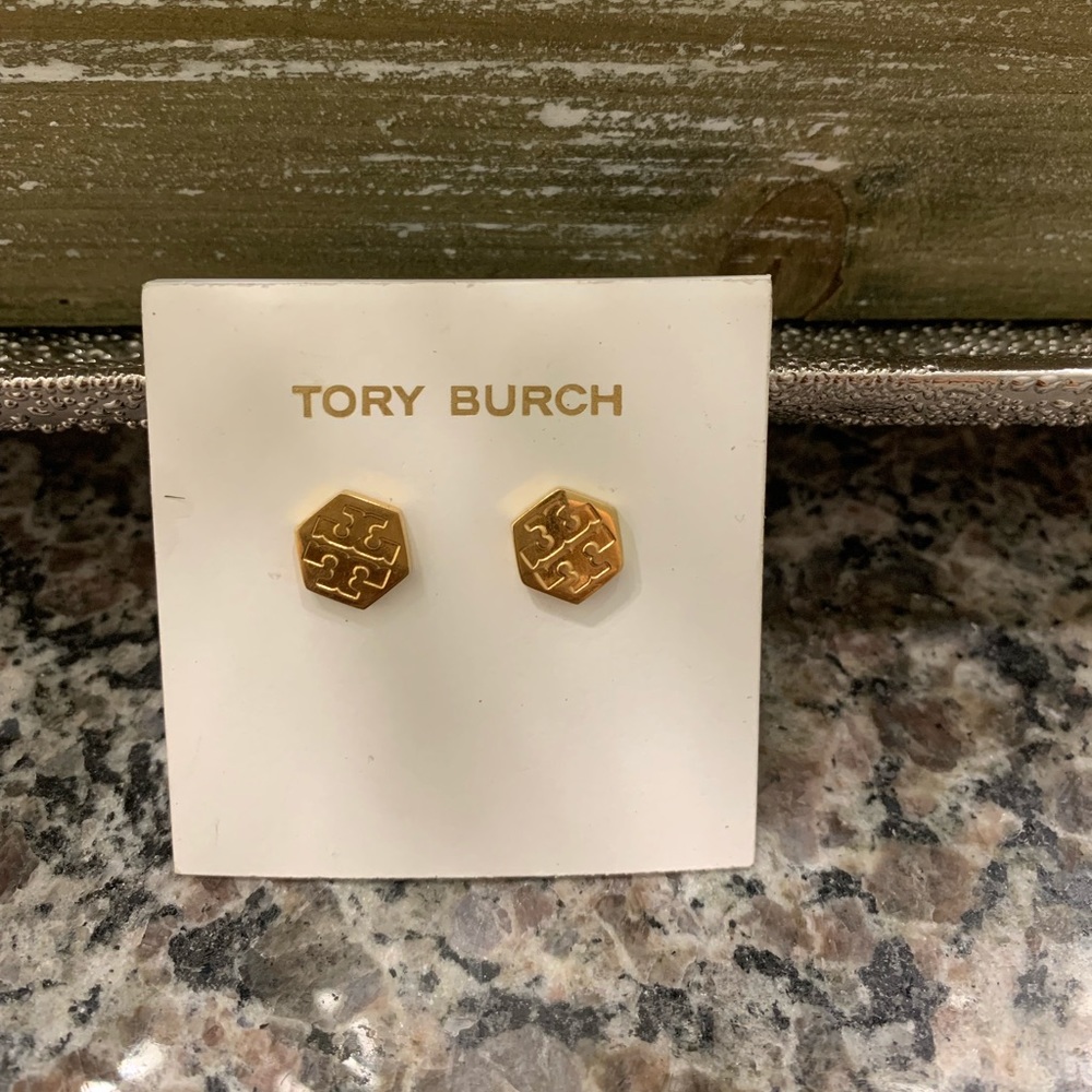 Tory Burch T Stud Hexagon Earrings